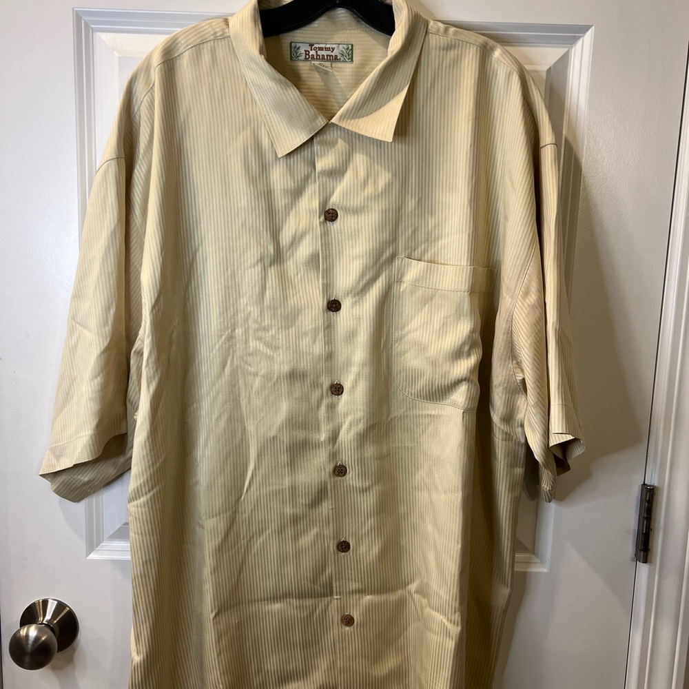 Tommy Bahama Cream Striped Silk Button-Up Shirt